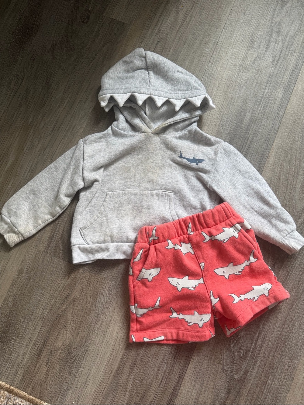 Falls Creek Gray Hoodie with Coral Shark Print Shorts Set